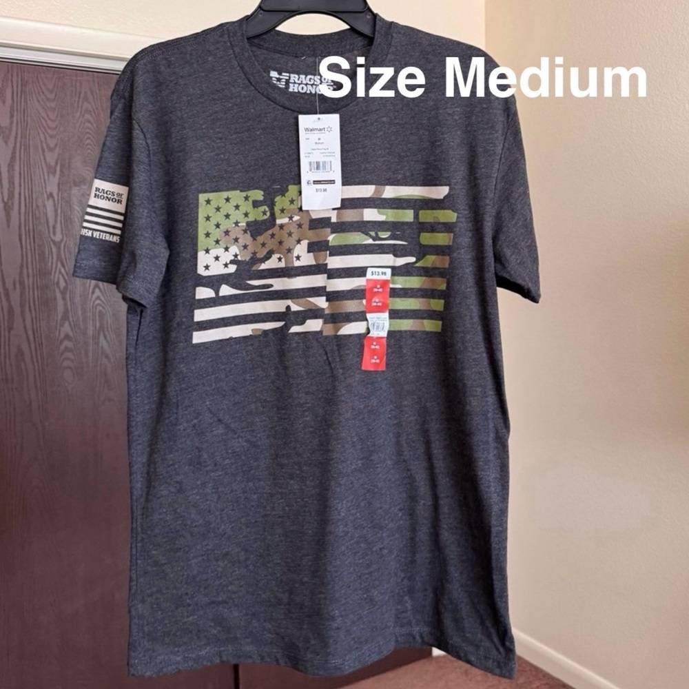 Rags of Honor All Gender Patriotic Camo Wave USA Flag Graphic Tee Shirt